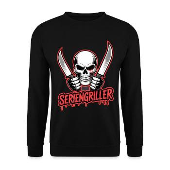 Skull with knife and lettering Series griller - Unisex Sweatshirt - black - Front - Alina (178cm) & Michal (187cm)