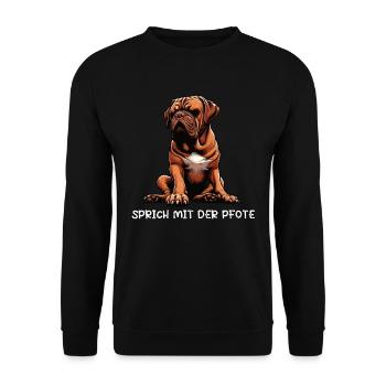 Sprich mit der Pfote Bordeaux Dogge Bordeauxs  - Unisex Pullover - Schwarz - Vorne - Alina (178cm) & Michal (187cm)