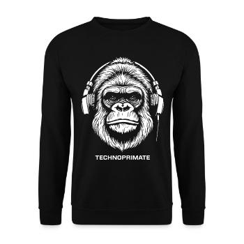 Techno Primate Kopfhörer Ape Art # 5 Weiß - Unisex Pullover - Schwarz - Vorne - Alina (178cm) & Michal (187cm)