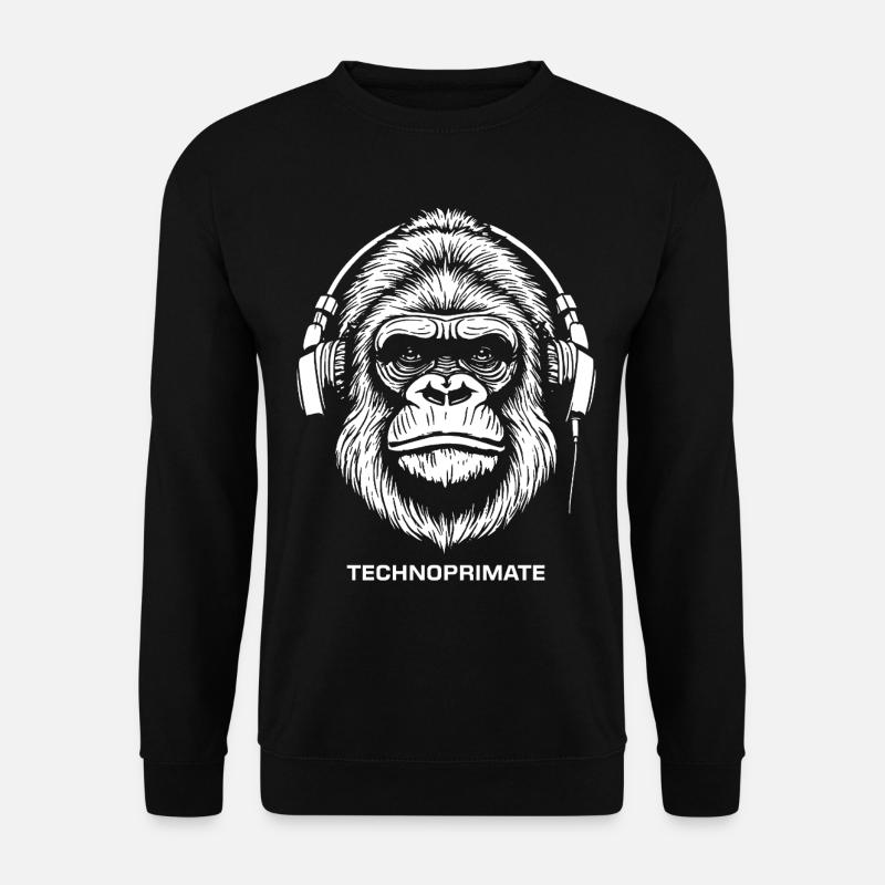 Techno Primate Headphone Ape Art # 5 White - Unisex Sweatshirt - black