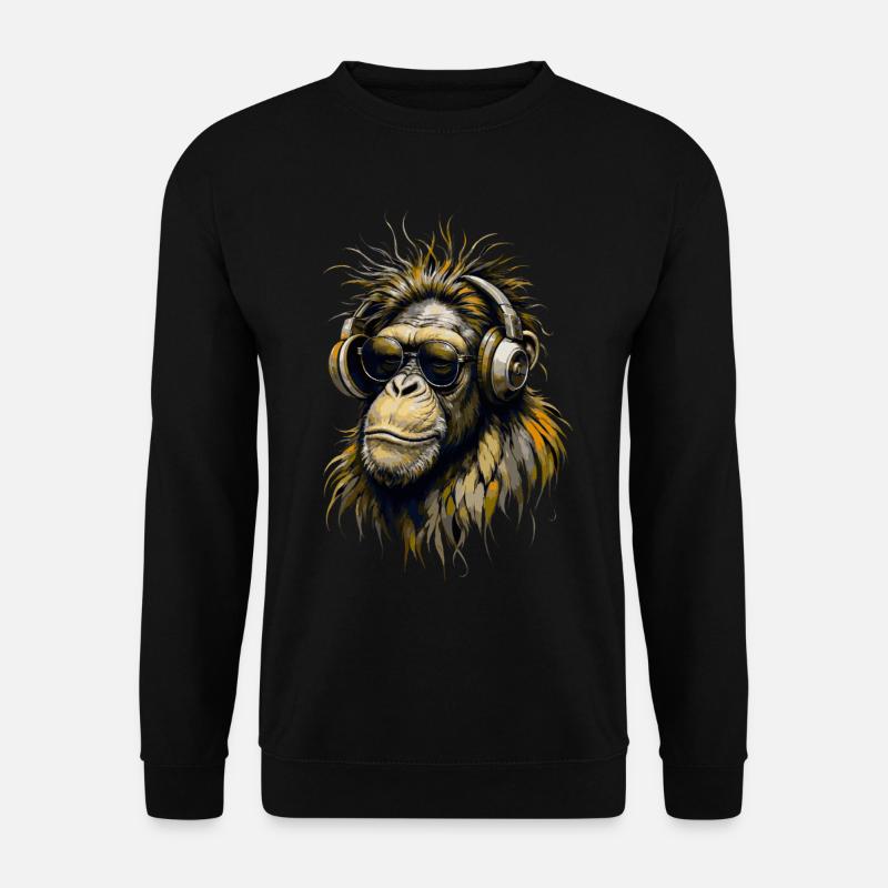 Cooler Affe mit Kopfhörern - Unisex Pullover - Schwarz
