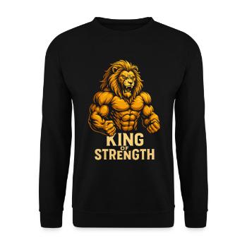König der Stärke Löwen-Motiv - Unisex Pullover - Schwarz - Vorne - Alina (178cm) & Michal (187cm)
