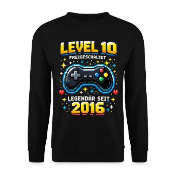10e anniversaire 2016 Niveau 10 Jeune Joueur Drôle - Sweat-shirt Unisexe - noir - Devant - Alina (178cm) & Michal (187cm)