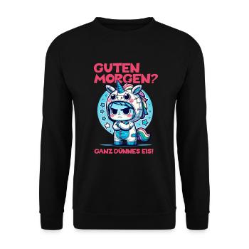 Einhorn Morgenmuffel Shirt Dünnes Eis - Unisex Sweatshirt - black - Front - Alina (178cm) & Michal (187cm)