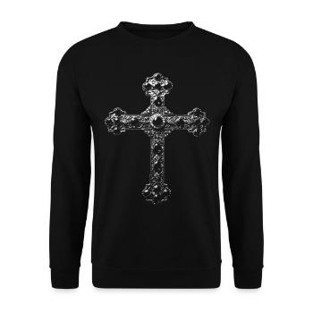 Black and white ornate medieval cross - Unisex Sweatshirt - black - Front - Alina (178cm) & Michal (187cm)