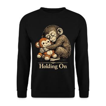 Punch Macaque Holding On Emotional Monkey Plush - Unisex Sweatshirt - black - Front - Alina (178cm) & Michal (187cm)