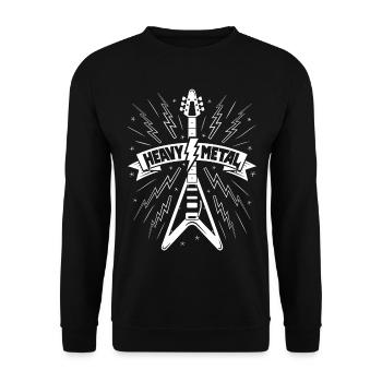 Gitarre mit Heavy Metal Banner - Unisex Pullover - Schwarz - Vorne - Alina (178cm) & Michal (187cm)