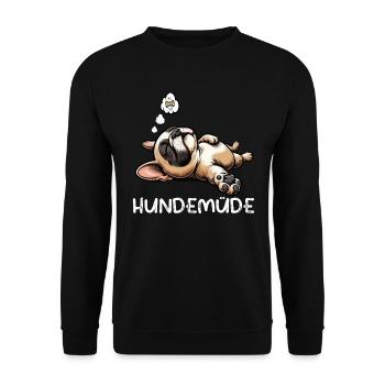 Hundemüde Französische Bulldogge Frenchie Frenchie - Unisex Pullover - Schwarz - Vorne - Alina (178cm) & Michal (187cm)