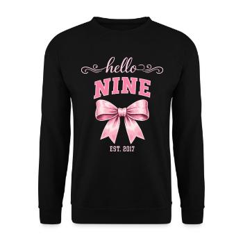 Hello Nine 9 Ans Est 2017 Anniversaire Nœud - Sweat-shirt Unisexe - noir - Devant - Alina (178cm) & Michal (187cm)
