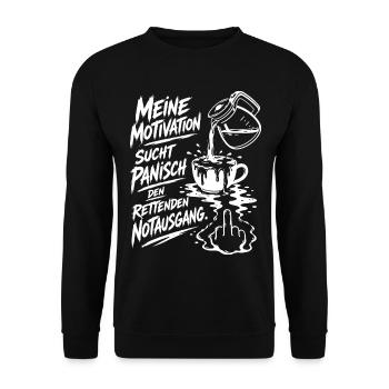 Überlaufender Kaffee bildet den Mittelfinger - Unisex Pullover - Schwarz - Vorne - Alina (178cm) & Michal (187cm)