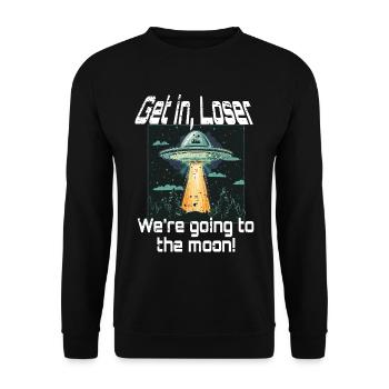 Bitcoin Get In Loser To The Moon UFO Alien Meme - Sweat-shirt Unisexe - noir - Devant - Alina (178cm) & Michal (187cm)