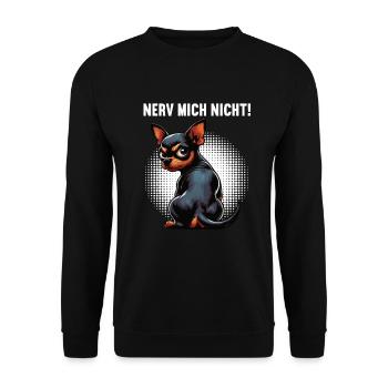 Nerv Mich Nicht Zwergpinscher Pinscher Minpin - Unisex Pullover - Schwarz - Vorne - Alina (178cm) & Michal (187cm)