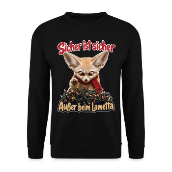 Sicher ist sicher, Außer beim Lametta - Unisex Pullover - Schwarz - Vorne - Alina (178cm) & Michal (187cm)