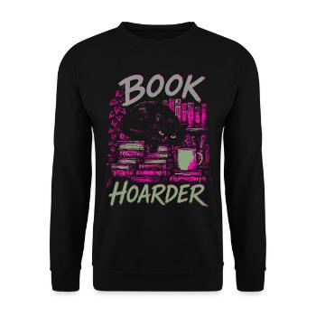 Book Hoarder Bücherhorde Katze Neon Farben - Unisex Pullover - Schwarz - Vorne - Alina (178cm) & Michal (187cm)