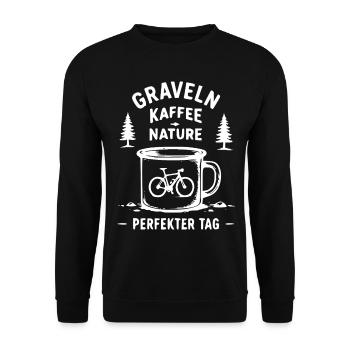 Gravel Kaffee Natur Fahrrad-Tasse - Unisex Pullover - Schwarz - Vorne - Alina (178cm) & Michal (187cm)
