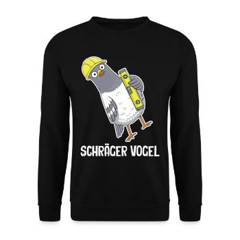 Schräger Vogel – Taube mit Wasserwaage - Unisex Pullover - Schwarz - Vorne - Alina (178cm) & Michal (187cm)