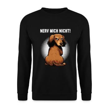 Nerv mich Nicht Langhaardackel Dackel Dackelhalter - Unisex Pullover - Schwarz - Vorne - Alina (178cm) & Michal (187cm)