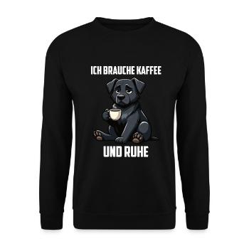 Ich Brauche Kaffee und Ruhe Schwarzer Schäferhund - Unisex Pullover - Schwarz - Vorne - Alina (178cm) & Michal (187cm)