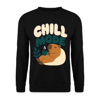 Chill Mode – Entspanntes Capybara mit heißem Geträ - Unisex Pullover - Schwarz - Vorne - Alina (178cm) & Michal (187cm)