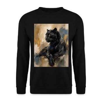 Sitzende Panther - Unisex Pullover - Schwarz - Vorne - Alina (178cm) & Michal (187cm)
