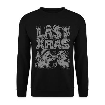 Dackel Ugly Christmas Weihnachten Last Xmas - Unisex Pullover - Schwarz - Vorne - Alina (178cm) & Michal (187cm)