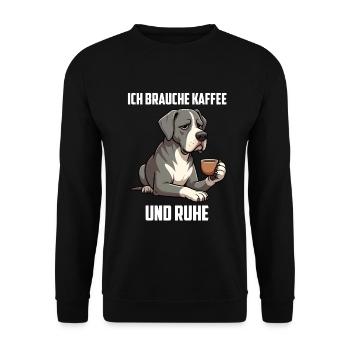 Ich Brauche Kaffee und Ruhe Deutsche Dogge Doggen  - Unisex Pullover - Schwarz - Vorne - Alina (178cm) & Michal (187cm)