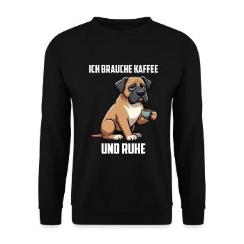Ich Brauche Kaffee und Ruhe Deutsche Dogge Doggen  - Unisex Pullover - Schwarz - Vorne - Alina (178cm) & Michal (187cm)