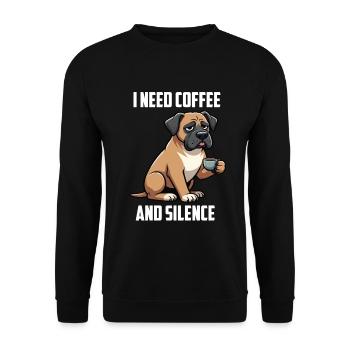 I Need Coffee and Silence Deutsche Dogge Doggen  - Unisex Pullover - Schwarz - Vorne - Alina (178cm) & Michal (187cm)