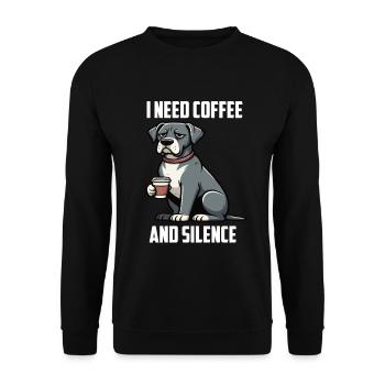 I Need Coffee and Silence Deutsche Dogge Doggen  - Unisex Pullover - Schwarz - Vorne - Alina (178cm) & Michal (187cm)