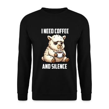 I Need Coffee and Silence Alpaka lama Alpakahalter - Unisex Pullover - Schwarz - Vorne - Alina (178cm) & Michal (187cm)