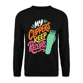 Haarschneider – My Clippers Keep Receipts - Unisex Pullover - Schwarz - Vorne - Alina (178cm) & Michal (187cm)