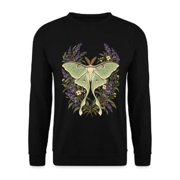 Lunafalter mit Lavendel - Unisex Pullover - Schwarz - Vorne - Alina (178cm) & Michal (187cm)