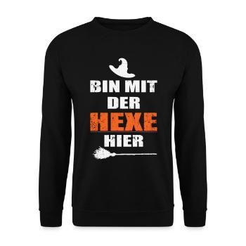 Ich bin mit der HEXE hier - Unisex Pullover - Schwarz - Vorne - Alina (178cm) & Michal (187cm)