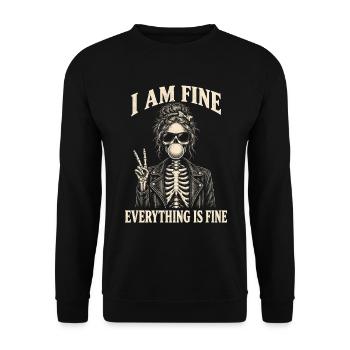 Everything Is Fine Skelett Lustig Halloween - Unisex Pullover - Schwarz - Vorne - Alina (178cm) & Michal (187cm)