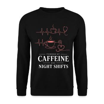 Kaffee und Nachtschicht Herzschlag - Unisex Pullover - Schwarz - Vorne - Alina (178cm) & Michal (187cm)