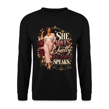 Stille Ambition – ihre Stärke spricht - Unisex Pullover - Schwarz - Vorne - Alina (178cm) & Michal (187cm)