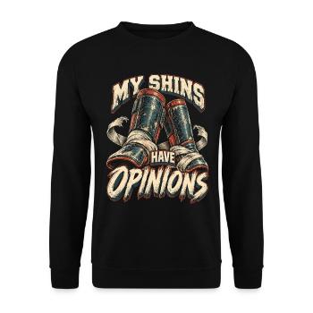 Muay Thai Thaiboxen My Shins Have Opinions - Unisex Pullover - Schwarz - Vorne - Alina (178cm) & Michal (187cm)