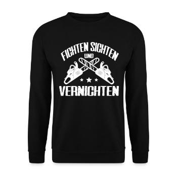 Holzfäller Fichten Sichten Und Vernichten Geschenk - Unisex Pullover - Schwarz - Vorne - Alina (178cm) & Michal (187cm)
