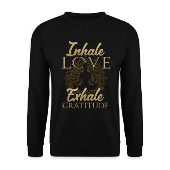 Inhale Love Exhale Gratitude - Yoga Namaste Chakra - Unisex Pullover - Schwarz - Vorne - Alina (178cm) & Michal (187cm)