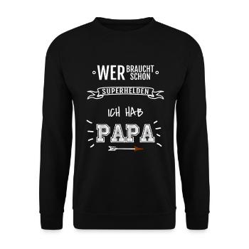 Wer braucht Superhelden | Vatertag Geschenk - Unisex Pullover - Schwarz - Vorne - Alina (178cm) & Michal (187cm)