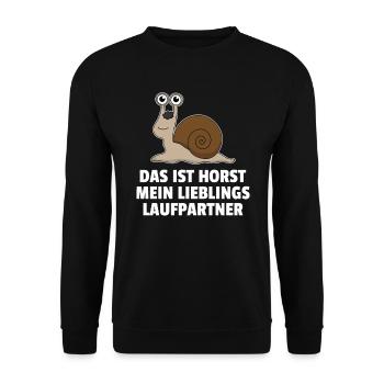 Joggen Laufen Marathon Renn Schnecke Fun Geschenk - Unisex Pullover - Schwarz - Vorne - Alina (178cm) & Michal (187cm)