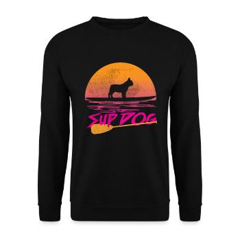 Stand Up Paddling Französische Bulldogge Geschenk - Unisex Pullover - Schwarz - Vorne - Alina (178cm) & Michal (187cm)