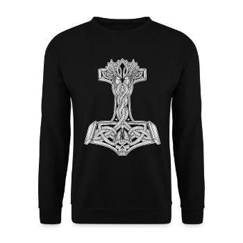 Mjolnir Thors Hammer Wikinger Walhalla Vikinger - Unisex Pullover - Schwarz - Vorne - Alina (178cm) & Michal (187cm)