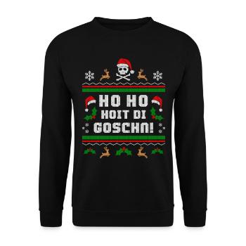 Ho Ho Hoit die Goschn! Weihnachten lustig Bayern - Unisex Pullover - Schwarz - Vorne - Alina (178cm) & Michal (187cm)