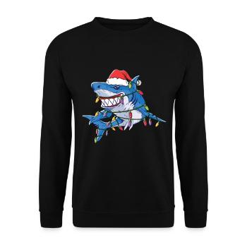 Santa Shark Weihnachtsbeleuchtung - Unisex Pullover - Schwarz - Vorne - Alina (178cm) & Michal (187cm)