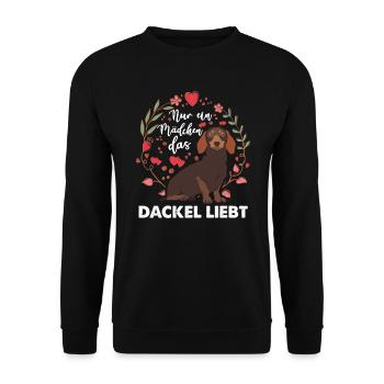 Dackel Mädchen Liebt Dachshund Hund Jagd Geschenk - Unisex Pullover - Schwarz - Vorne - Alina (178cm) & Michal (187cm)