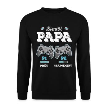 Bientôt Papa Annonce Grossesse Futur Père Gamer - Sweat-shirt Unisexe - noir - Devant - Alina (178cm) & Michal (187cm)