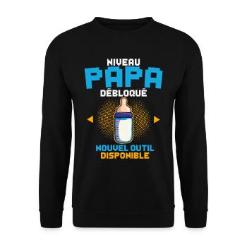 Niveau Papa Annonce Grossesse Futur Père Gamer - Sweat-shirt Unisexe - noir - Devant - Alina (178cm) & Michal (187cm)