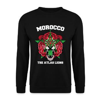 Marokko Löwen Flagge Trikot FußballMannschaft Sport - Unisex Pullover - Schwarz - Vorne - Alina (178cm) & Michal (187cm)