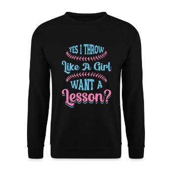 Ja Ich werfe wie ein Mädchen, will Eine Lektion - Unisex Pullover - Schwarz - Vorne - Alina (178cm) & Michal (187cm)